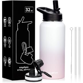 32oz Cow Print Vacuum Insulated Stainless Steel Water Bottles with Straw & Spout Lids, Double Wall Sport Bottle, Sweat-Proof BPA Free, Canteen Metal Thermo Mug Hydro Jug, Cow Print Stuff Gifts
