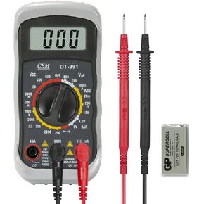 CEM DT-991 جهاز قياس رقمي متعدد الجيب مع موصلات اختبار، إضاءة خلفية LCD، فولت أمبير أوم hFE (تضخيم التيار المستمر) اختبار NPN PNP ترانزستور الثنائيات اختبار الاستمرارية المسموعة - رمادي، حافظة حافظة in Kuwait