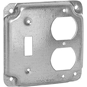 Hubbell-Raco 906C 1 Duplex Receptacle and Toggle Switch 4-Inch Square Exposed Work Cover, Steel