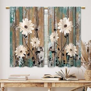 Rustic Blue Hydrangea Kitchen Curtains Floral Farmhouse Flower Bathroom Curtains Window Treatment Drapes Tier Country Wooden Cafe Small Bedroom Short French Door Curtains 2 Panels 27.5x39 Inch