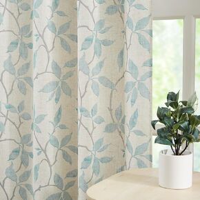 ZJDECOR Linen Light Filtering Window Curtains Panels, Blue Leaves Brown Branches Botanical Tree Short Drapes,Backtab Rod Pocket Decorative Window Treatment Set for Bedroom Living Room,38" Wx63 Lx2