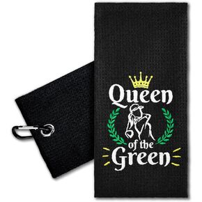Queen of The Green Embroidered Golf Towel with Clip. Funny Golf Accessories Golf Gifts for Women Golf Lover Mom Daughter Grandmother, Birthday Retirement for Golf Fan