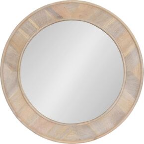 Kate and Laurel Yahna Pieced Wood Modern Round Wall Mirror, 28 Inch Diameter, Whitewash, Coastal Decorative Circle Mirror with Solid Mango Wood Frame