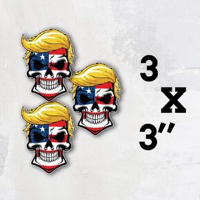 Trumpisher Donald Trump Skull American Flag Vinyl Sticker Decal Set of 3 Pieces - 3'' Longer Side