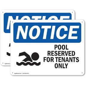 (2 Pack) Pool Reserved For Tenants Only With Symbol OSHA Notice Sign 10 Inch X 7 Inch Indoor/Outdoor Rust-Free Aluminum Metal Signs for Workplace, Workshop, and Construction Site, Made in the USA