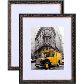 French Ornate Wood Wall Picture Frame - Antique White, 20" x 24" with Plexiglass & Backing Board