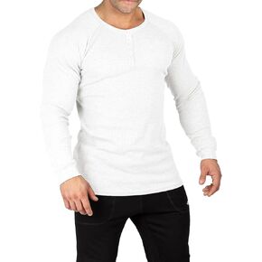 Muscle Cmdr Men's Lightweigt Waffle Henley Shirt Regular Fit Long&Short Sleeve Casual 3 Buton Placket Underwear