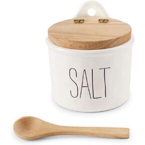 Mud Pie Bistro Salt Cellar Set, celler 4" | 4" dia | spoon 3 1/2", White