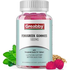 Fenugreek Gummies 1000mg, Pure Organic Fenugreek Seeds Supplement, Healthy Lactation Support, Non-GMO (60 Vegan Gummies)