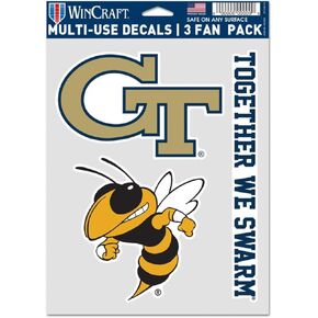 WinCraft Georgia Tech University Yellowjackets Decal Multi Use Fan 3 Pack - 7.75" x 5.5" Inch Sheet