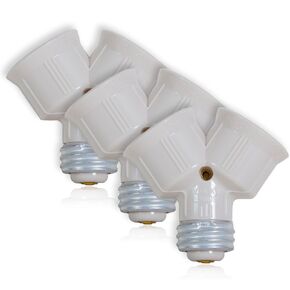 Maxxima Light Bulb Socket Splitter - 1-into-2 Converter, Ideal for LED, CFL, and Incandescent E26 and E27 Bulbs, Up to 660W, UL Listed for Garage, Closet, or Workshop Use - 3 Pack