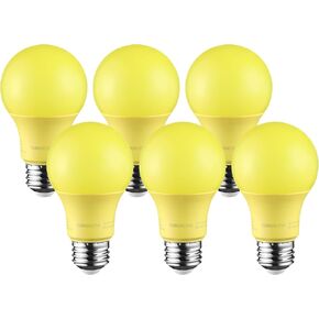 TORCHSTAR LED A19 Yellow Bulbs, 8W (40W Equivalent) Light Bulb, E26/E27 Base, Outdoor Bug Free Lights for Porch, Patio, Backyard, Entry Way, Pack of 6