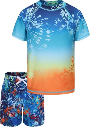 Boys Rash Guard Swimsuits Set for Boys Short Sleeve Swim Shirts with Trunks 2 Piece Quick Dry Swim Set in Kuwait