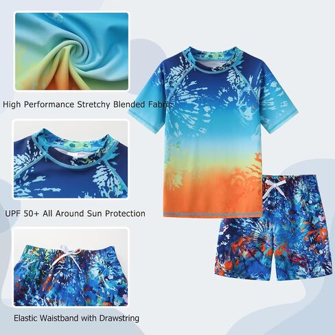 Boys Rash Guard Swimsuits Set for Boys Short Sleeve Swim Shirts with Trunks 2 Piece Quick Dry Swim Set in Kuwait
