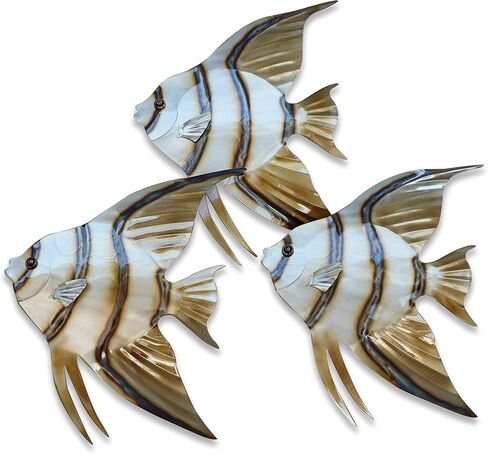 تي. تصميم مدرسة Angelfish مكونة من 3 ديكورات جدارية معدنية ساحلية معاصرة in Kuwait
