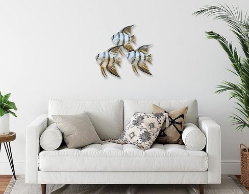 تي. تصميم مدرسة Angelfish مكونة من 3 ديكورات جدارية معدنية ساحلية معاصرة in Kuwait