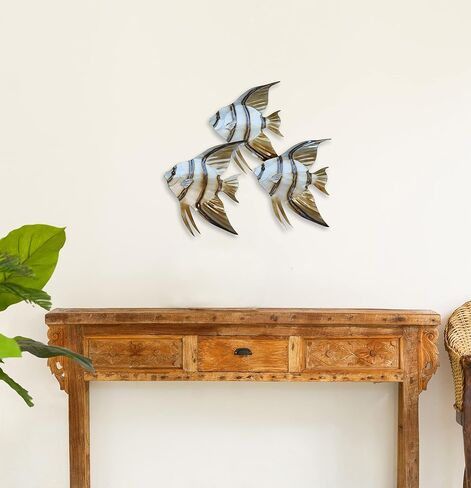 تي. تصميم مدرسة Angelfish مكونة من 3 ديكورات جدارية معدنية ساحلية معاصرة in Kuwait