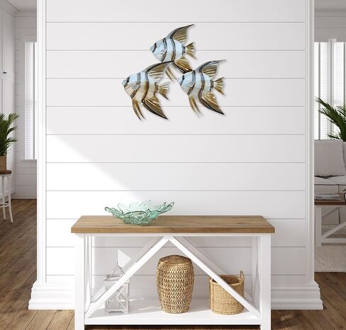 تي. تصميم مدرسة Angelfish مكونة من 3 ديكورات جدارية معدنية ساحلية معاصرة in Kuwait