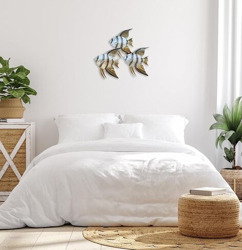 تي. تصميم مدرسة Angelfish مكونة من 3 ديكورات جدارية معدنية ساحلية معاصرة in Kuwait