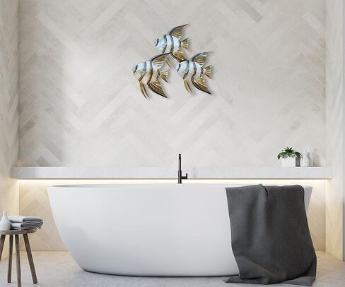 تي. تصميم مدرسة Angelfish مكونة من 3 ديكورات جدارية معدنية ساحلية معاصرة in Kuwait