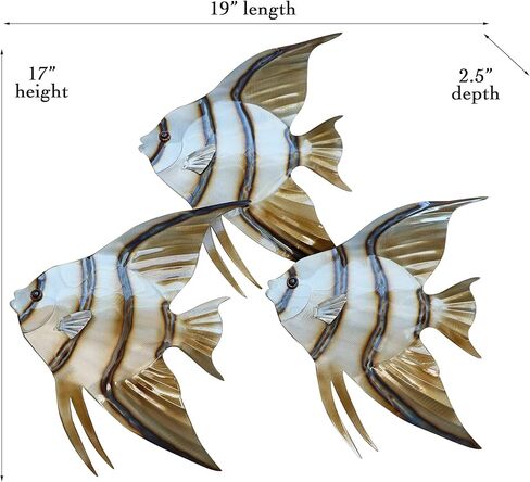 تي. تصميم مدرسة Angelfish مكونة من 3 ديكورات جدارية معدنية ساحلية معاصرة in Kuwait