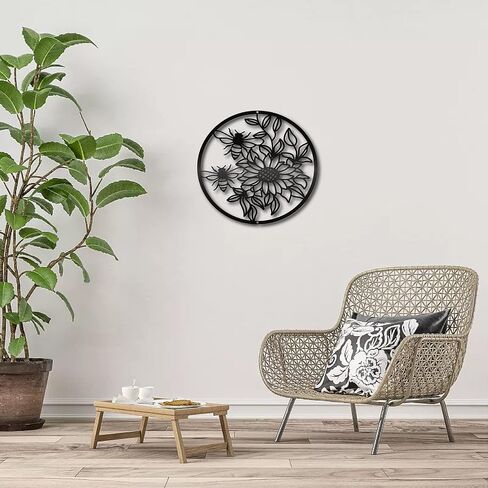 CREATCABIN Palm Leaf Metal Wall Art Decor Tropical Leaves Black Wall Sculptures Decorative Hanging Plaques Ornaments Iron for Living Room Kitchen Bathroom Bedroom Housewarming Office 11.8 x 11 Inch in Saudi Arabia