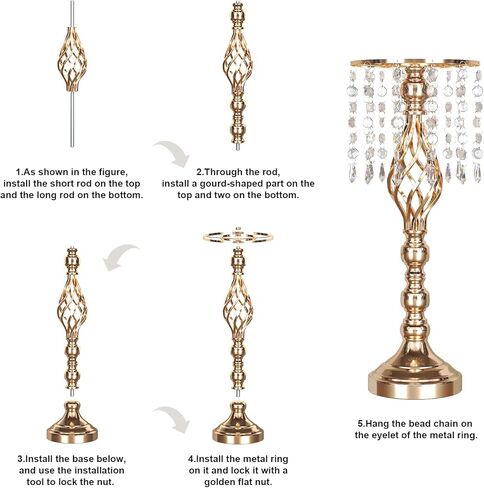 12 قطعة مزهرية كريستالية حامل 19.3 * 7.9 بوصة حامل زهور قطع مركزية أنيقة للزفاف مع 12 خيط كريستالي معدني ثريا زهرة كريستال لمستلزمات الزفاف وطاولة الاستقبال وديكور المنزل in Kuwait