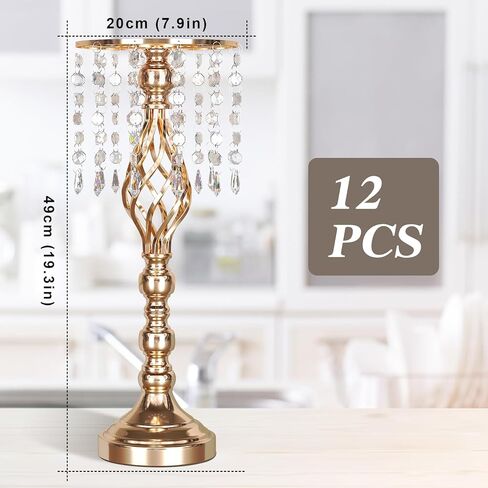 12 قطعة مزهرية كريستالية حامل 19.3 * 7.9 بوصة حامل زهور قطع مركزية أنيقة للزفاف مع 12 خيط كريستالي معدني ثريا زهرة كريستال لمستلزمات الزفاف وطاولة الاستقبال وديكور المنزل in Kuwait