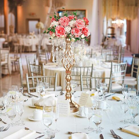 12 قطعة مزهرية كريستالية حامل 19.3 * 7.9 بوصة حامل زهور قطع مركزية أنيقة للزفاف مع 12 خيط كريستالي معدني ثريا زهرة كريستال لمستلزمات الزفاف وطاولة الاستقبال وديكور المنزل in Kuwait