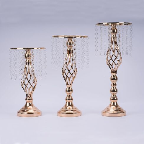 12 قطعة مزهرية كريستالية حامل 19.3 * 7.9 بوصة حامل زهور قطع مركزية أنيقة للزفاف مع 12 خيط كريستالي معدني ثريا زهرة كريستال لمستلزمات الزفاف وطاولة الاستقبال وديكور المنزل in Kuwait