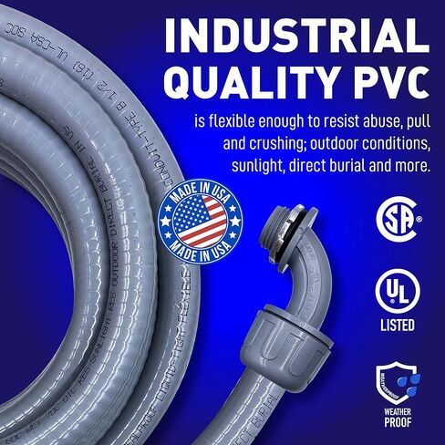 Sealproof 1/2-Inch Flexible Non-metallic Liquid-Tight Electrical Conduit Type B, UL Listed, 1/2" Dia, 100 Feet, Made in USA in Saudi Arabia