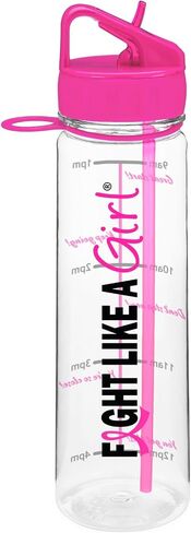 Fight Like a Girl Hybrid SlimKim 30 oz Motivational Water Bottle with Time Marker & Straw for Breast Cancer Awareness - Reusable Clear Water Bottle for Workout, Gym, Travel - Hot Pink in Saudi Arabia