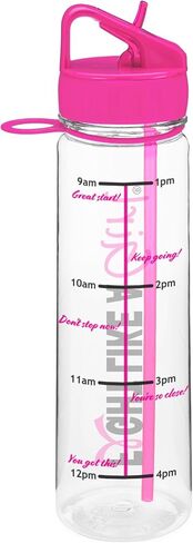 Fight Like a Girl Hybrid SlimKim 30 oz Motivational Water Bottle with Time Marker & Straw for Breast Cancer Awareness - Reusable Clear Water Bottle for Workout, Gym, Travel - Hot Pink in Saudi Arabia
