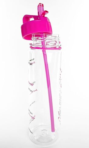 Fight Like a Girl Hybrid SlimKim 30 oz Motivational Water Bottle with Time Marker & Straw for Breast Cancer Awareness - Reusable Clear Water Bottle for Workout, Gym, Travel - Hot Pink in Saudi Arabia