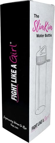 Fight Like a Girl Hybrid SlimKim 30 oz Motivational Water Bottle with Time Marker & Straw for Breast Cancer Awareness - Reusable Clear Water Bottle for Workout, Gym, Travel - Hot Pink in Saudi Arabia