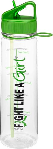 Fight Like a Girl Hybrid SlimKim 30 oz Motivational Water Bottle with Time Marker & Straw for Breast Cancer Awareness - Reusable Clear Water Bottle for Workout, Gym, Travel - Hot Pink in Saudi Arabia