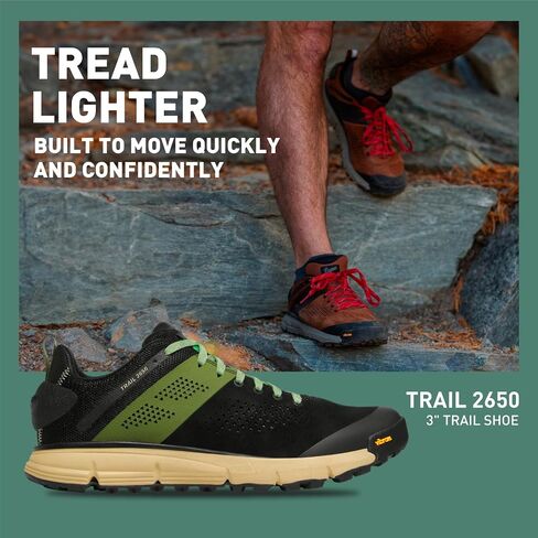 حذاء Danner Trail 2650 للمشي لمسافات طويلة للرجال - جلد سويدي متين، نسيج خفيف الوزن مع بطانة شبكية مسامية، وسادة قدم OrthoLite ونعل خارجي Vibram للجر، أسود داكن/أخضر شيف - 14 D in Saudi Arabia