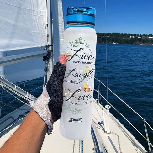 64HYDRO 32oz 1Liter Motivational Water Bottle with Time Marker, Butterfly Lover Live Every Moment Laugh Every Day Love Beyond Word HAH2005001 Water Bottle in Saudi Arabia