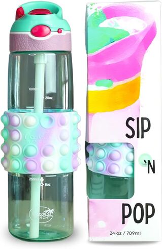 Sip 'N Pop Interactive Fidget Pop Water Bottle - Fun, Functional, Portable, Spill Proof & Leak Proof Water Bottles for Kids & Adults (Aqua Berry) in Saudi Arabia