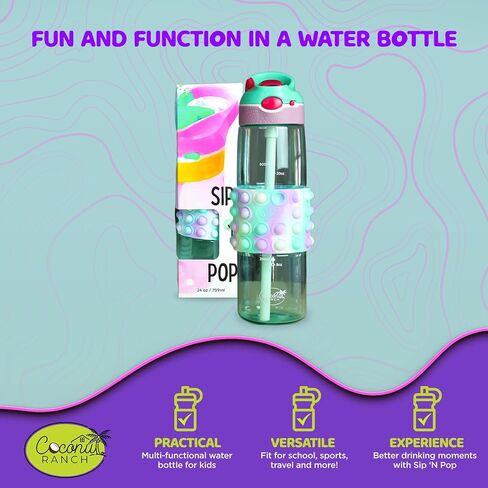 Sip 'N Pop Interactive Fidget Pop Water Bottle - Fun, Functional, Portable, Spill Proof & Leak Proof Water Bottles for Kids & Adults (Aqua Berry) in Saudi Arabia