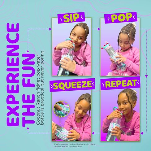 Sip 'N Pop Interactive Fidget Pop Water Bottle - Fun, Functional, Portable, Spill Proof & Leak Proof Water Bottles for Kids & Adults (Aqua Berry) in Saudi Arabia