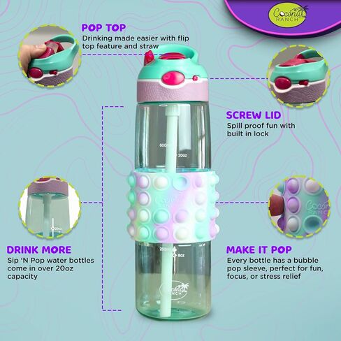 Sip 'N Pop Interactive Fidget Pop Water Bottle - Fun, Functional, Portable, Spill Proof & Leak Proof Water Bottles for Kids & Adults (Aqua Berry) in Saudi Arabia
