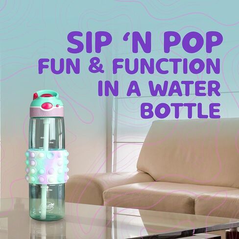 Sip 'N Pop Interactive Fidget Pop Water Bottle - Fun, Functional, Portable, Spill Proof & Leak Proof Water Bottles for Kids & Adults (Aqua Berry) in Saudi Arabia