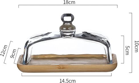 طبق زبدة مع غطاء زجاجي، مقبض سهل الإمساك، حامل زبدة، حافظة زبدة للمنضدة، صينية زبدة لكتلة الجبن الكريمي وحلوى الكيك والفواكه الصغيرة، طبق زبدة من خشب السنط in Kuwait