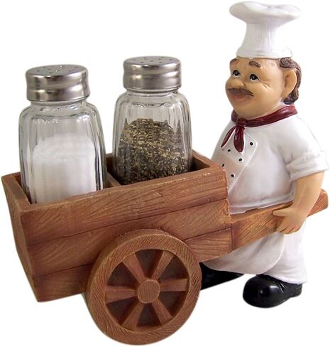 Spicy French Chef Cart Salt and Pepper Shaker Holder in Saudi Arabia