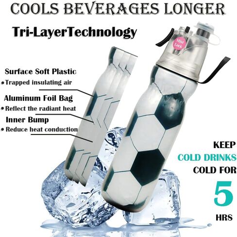 2-in-1 Mist Sip Baseball Water Bottles-Kids Water Bottle School Sports Insulated Water Bottle Help You Cool Down Quickly Quench Thirst BPA-Free Leakproof Squeeze Bottle for Gym Cycling Running in Kuwait