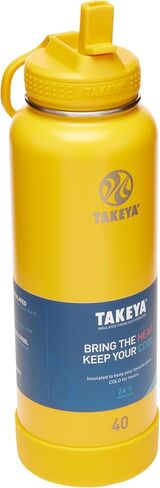 Takeya Actives 40 oz Vacuum Insulated Stainless Steel Water Bottle with Straw Lid, Premium Quality, Clementine in Saudi Arabia