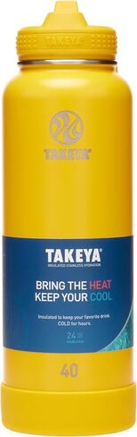 Takeya Actives 40 oz Vacuum Insulated Stainless Steel Water Bottle with Straw Lid, Premium Quality, Clementine in Saudi Arabia