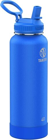 Takeya Actives 40 oz Vacuum Insulated Stainless Steel Water Bottle with Straw Lid, Premium Quality, Clementine in Saudi Arabia
