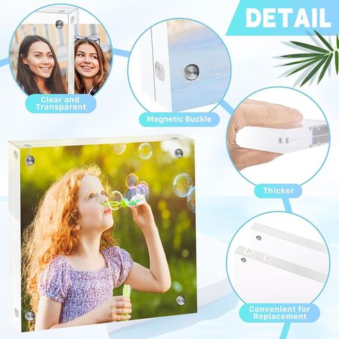 إطار صورة أكريليك مقاس 4 × 4، إطار أكريليك مكون من 4 قطع، إطارات صور أكريليك شفافة، إطار بلوك سميك بنسبة 20%، إطارات صور مغناطيسية مزدوجة الجوانب، إطارات صور شفافة بدون إطار لعرض سطح المكتب in Kuwait